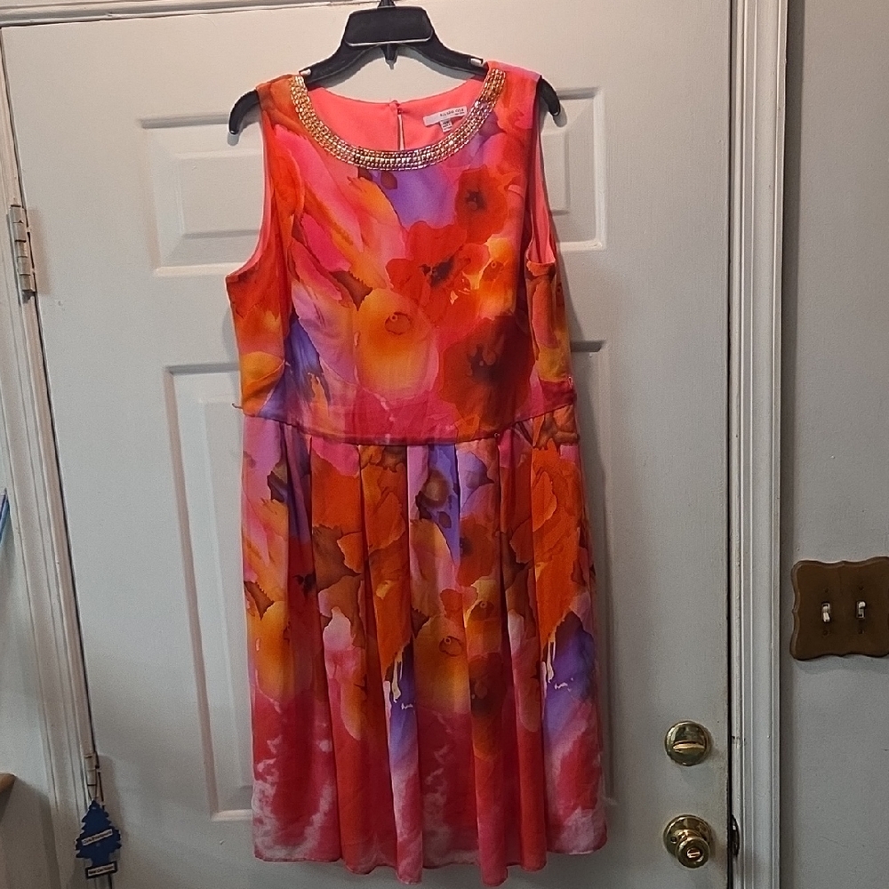 Elegant Pink and Orange Floral Dress